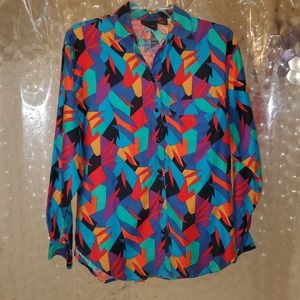 Vintage Bold Geometric Print Liz Sport Blouse
